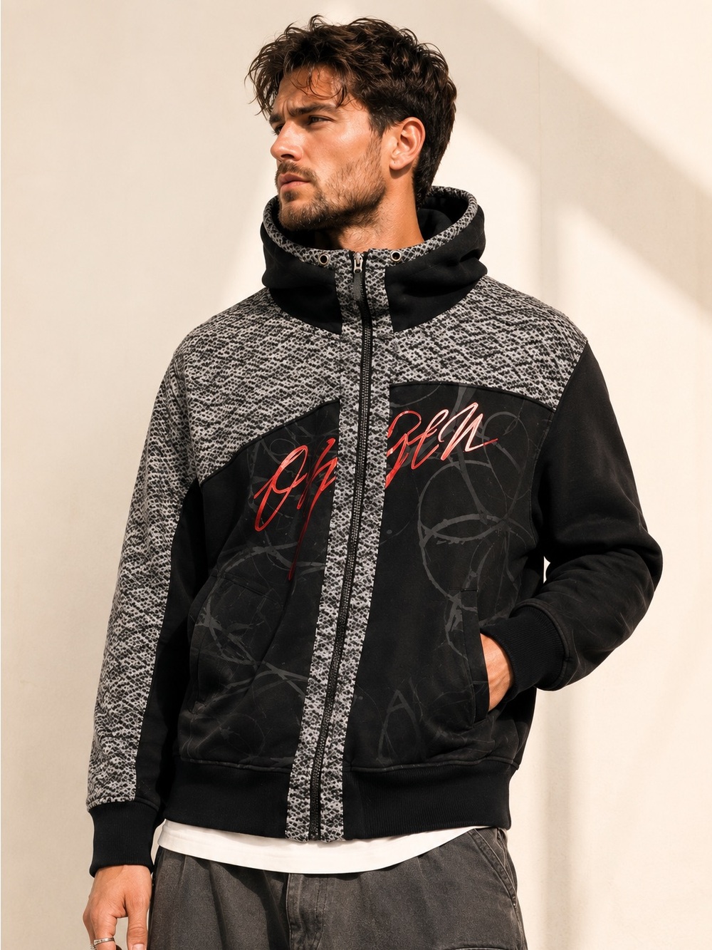 Oxygen Y2K Streetwear Zip Jacket Spell Out Logo Metallic Archive Sz XL